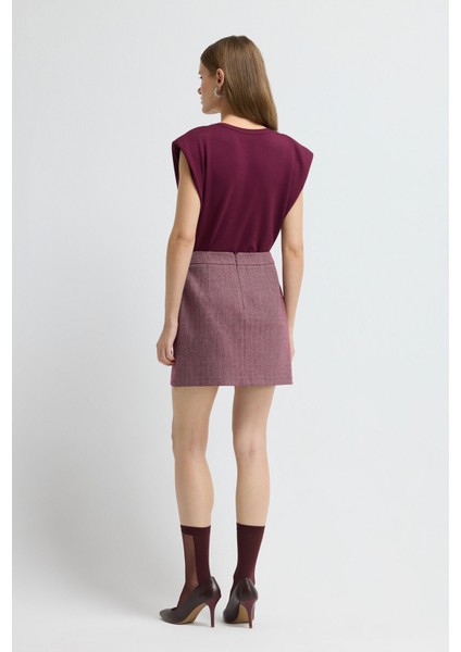 Balıksırtı Desenli Mini Etek Murdum 12742927007