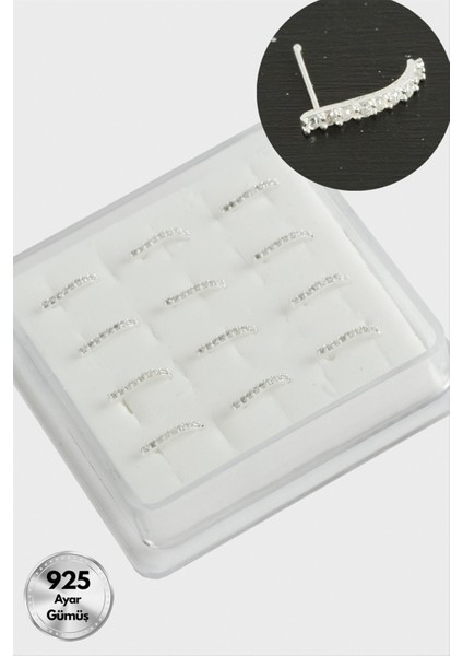 Çubuk Zirkon Taşlı Gümüş Hızma 12 Adet