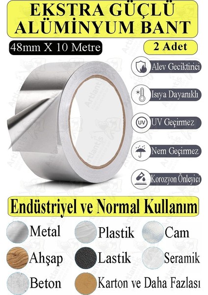 Alüminyum Bant 10 Metre 2 Paket Aliminyum Folyo Yapışkanlı Band Aspiratör Soba Borusu Tamir Sıcaklığa Dayanıklı Yanmaz
