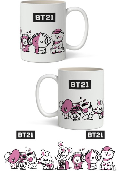 BT21 Karakterleri Bts Temalı Beyaz Kupa Bardak Arkadaşa Sevgiliye Hediye
