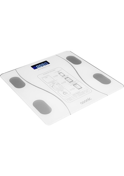 Asonic BS260 Beyaz 260X260 mm Dijital Bluetooth Baskül Ev Tipi Banyo Tartı fiyatları