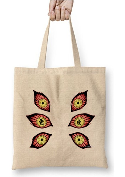 Kokushibo Demon Slayer Beyaz Bez Çanta Uzun Saplı Alışveriş Çantası Plaj Çantası