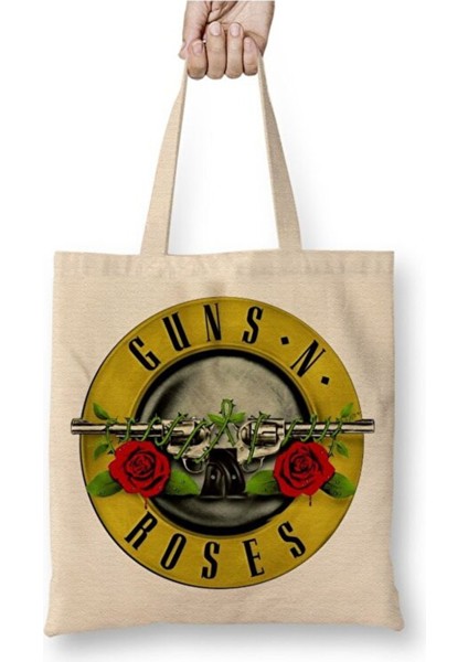 Guns N Roses Bez Çanta Uzun Saplı Alışveriş Çantası Plaj Çantası