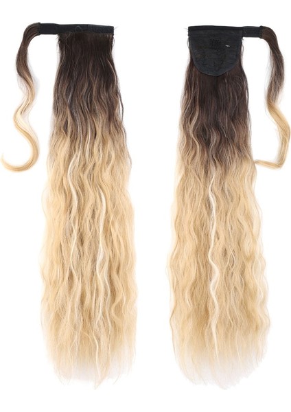 Bağlamalı Kabarık Dalgalı At Kuyruğu / Kahve / Bal Köpüğü Ombre ve Platin Işıltılı