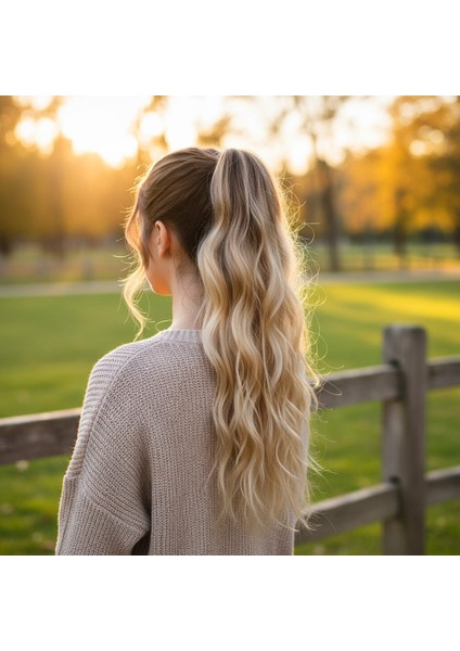 Bağlamalı Kabarık Dalgalı At Kuyruğu / Kahve / Bal Köpüğü Ombre ve Platin Işıltılı fiyatları