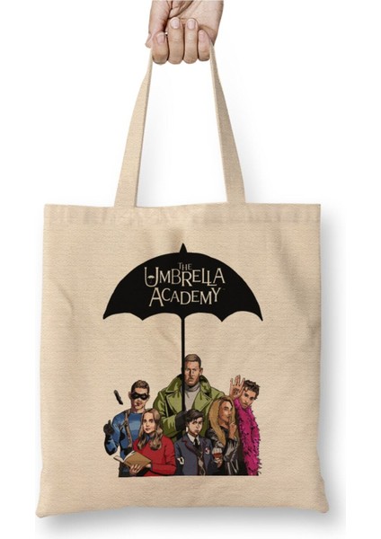 The Umbrella Academy Beyaz Bez Çanta Uzun Saplı Alışveriş Çantası Plaj Çantası