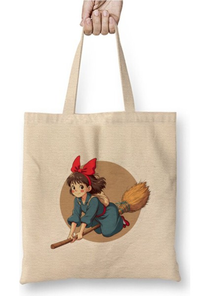 Ghibli Studio Kiki Beyaz Bez Çanta Uzun Saplı Alışveriş Çantası Plaj Çantası