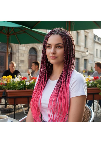 Afrika Örgüsü ve Rasta Için Sentetik Ombreli Saç / Siyah / Neon Pembe