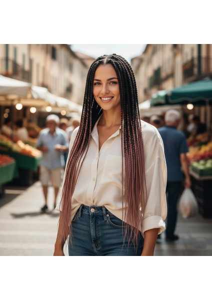 Afrika Örgüsü ve Rasta Için Sentetik Ombreli Saç / Siyah / Gülkurusu