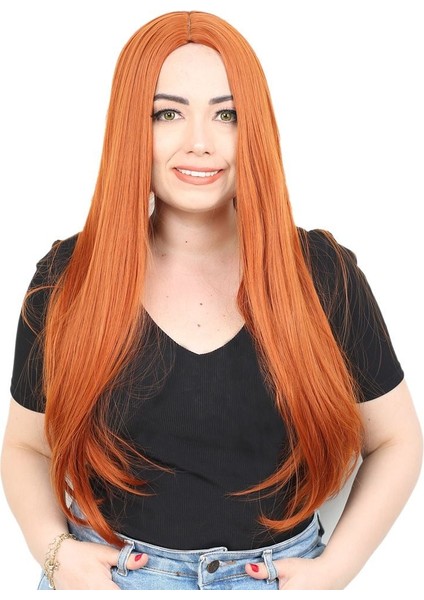 Fiber Sentetik Uzun Düz Peruk / Bakır