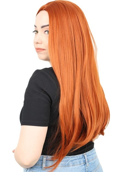 Fiber Sentetik Uzun Düz Peruk / Bakır modelleri