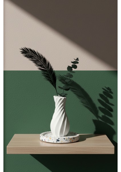 14,5 cm Beyaz Beton Vazo | Minimalist Iskandinav Tarzı Dekoratif Vazo
