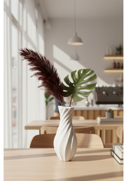 14,5 cm Beyaz Beton Vazo | Minimalist Iskandinav Tarzı Dekoratif Vazo