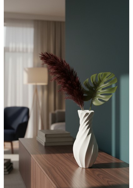 14,5 cm Beyaz Beton Vazo | Minimalist Iskandinav Tarzı Dekoratif Vazo