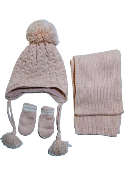 Kız Bebek 0-18 Ay Ponponlu Örgü Bere Atkı Eldiven 3'lü Takım fırsatları