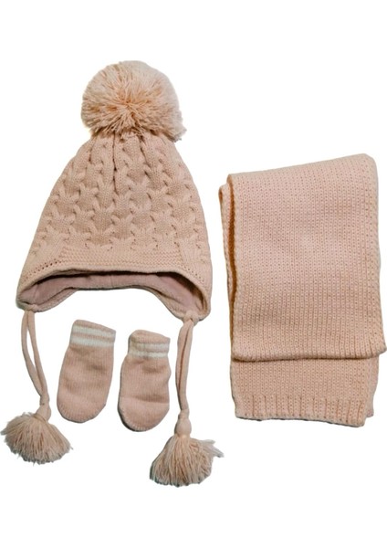 Kız Bebek 0-18 Ay Ponponlu Örgü Bere Atkı Eldiven 3'lü Takım indirimleri