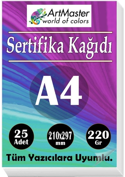 A4 Sertifika Kağıdı 25 Adet Gramajlı Fotokopi Kağıdı 220 gr Tüm Yazıcılara Uyumlu 21X29.7 cm Kalın Baskı Kağıdı Kalın