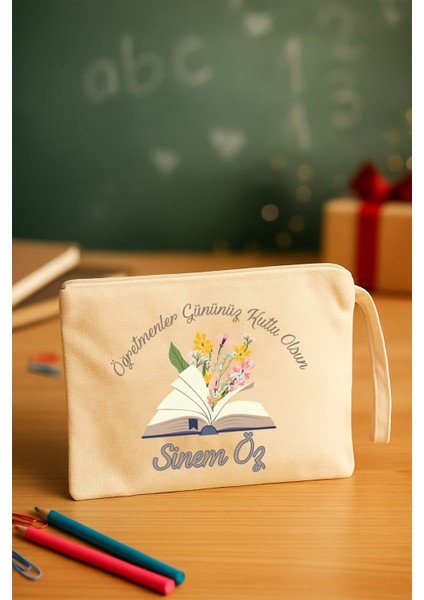 Isme Özel Öğretmenler Günü Hediyesi Clutch Çanta Isme Özel Baskı Çanta