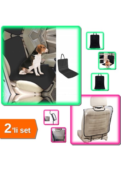 Evcil Hayvan Tekli Araç Koltuk Kılıfı - Siyah + Araba Koltuk Arkası Koruyucu Kılıf - 2li Set GHI789