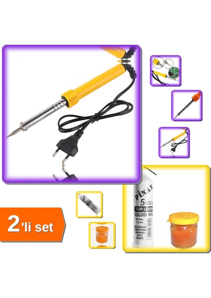 Tüp Lehim Teli - Lehim Pastası + Lehim Havya 60W Kalem Havya - Profesyonel K1DY2F
