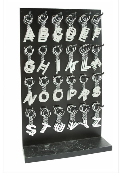 Gümüş Renkli Metal Harf Anahtarlık Standlı 72 Adet