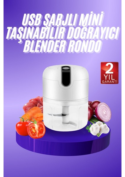 Rondo Doğrayıcı 250 ml Taşınabilir USB Şarjlı Pratik El Rondo Blender