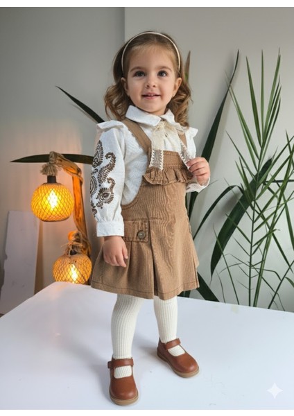 Kız Çocuk Kotlu Salopet Otantik Vintage Özel Tasarım ( Kot Elbise+Bluz)