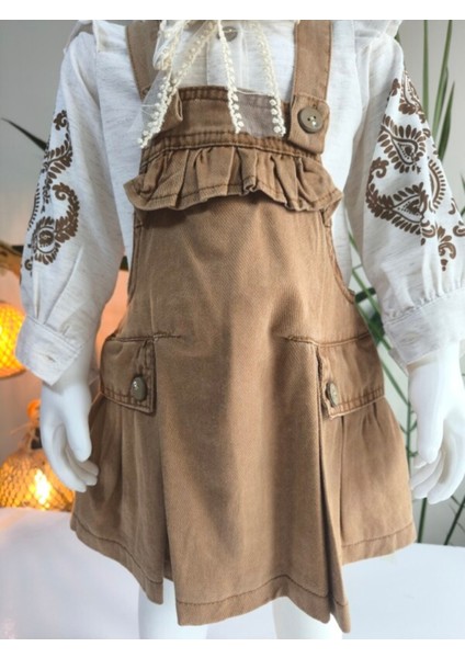 Kız Çocuk Kotlu Salopet Otantik Vintage Özel Tasarım ( Kot Elbise+Bluz) fiyatları