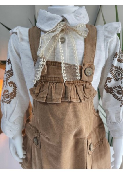 Kız Çocuk Kotlu Salopet Otantik Vintage Özel Tasarım ( Kot Elbise+Bluz) modelleri