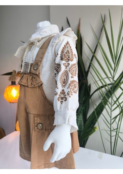 Kız Çocuk Kotlu Salopet Otantik Vintage Özel Tasarım ( Kot Elbise+Bluz) fırsatları