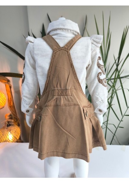 Kız Çocuk Kotlu Salopet Otantik Vintage Özel Tasarım ( Kot Elbise+Bluz)