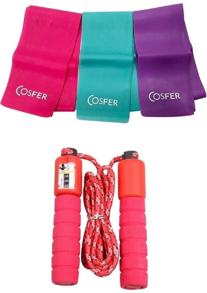 2'li Set Sayaçlı Spor Fitness Kondisyon A Tlama Ipi 3'lü Yoğa Aerobik Egzersiz Direnç Pilates Bandı