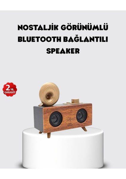 Retro Gramofon Tasarımlı Bluetooth Hoparlör – 3D Stereo Ses 1800 Mah Batarya - T568G504-Z70568