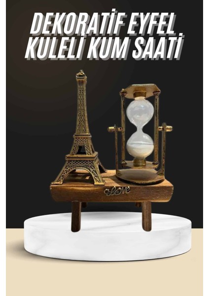 Retro Eyfel Kulesi ve Kum Saati Dekoratif Ahşap Görünümlü Masa Biblosu - N101J008-M70101