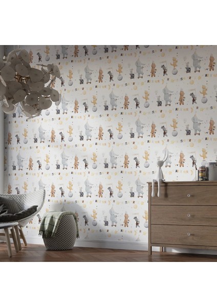 Ayıcıklı Filli Çocuk Odası Duvar Kumaşı -Isı ve Ses Yalıtımlı modelleri