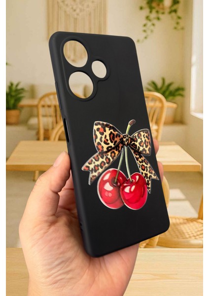 Infinix Hot 30 Uyumlu Kiraz Leopar Fiyonk Desenli Silikon Darbe Emici Rubber Kılıf modelleri