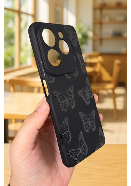 Infinix Hot 40 Uyumlu Siyah Kelebek Desenli Silikon Darbe Emici Klasik Korumalı Rubber Kılıf modelleri
