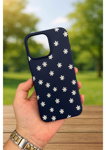 iPhone 14 Plus ve 15 Plus -Mini Papatya Desenli Silikon Darbe Emici Klasik Korumalı Rubber Kılıf