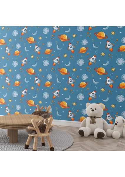Gezegen Desenli Çocuk Odası Duvar Kağıdı -Isı ve Ses Yalıtımı Yırtılmaz fiyatları