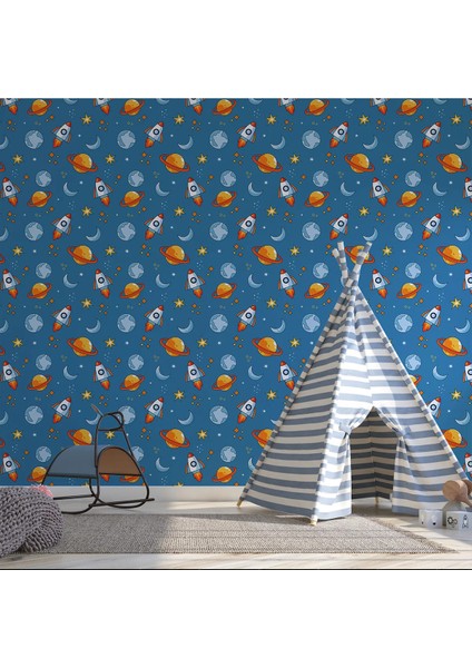 Gezegen Desenli Çocuk Odası Duvar Kağıdı -Isı ve Ses Yalıtımı Yırtılmaz modelleri