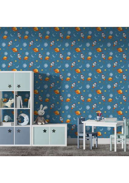Gezegen Desenli Çocuk Odası Duvar Kağıdı -Isı ve Ses Yalıtımı Yırtılmaz fırsatları