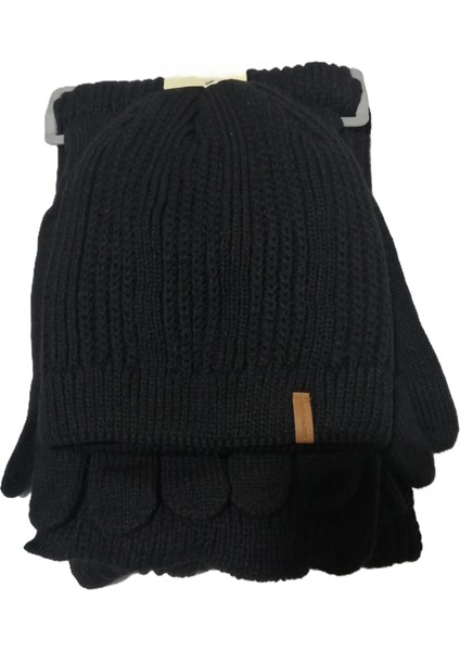 Erkek Örgü Bere Atkı Eldiven 3'lü Takım Siyah fiyatları