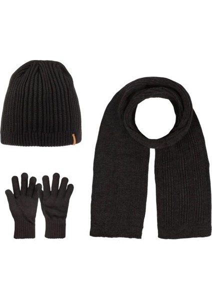 Erkek Örgü Bere Atkı Eldiven 3'lü Takım Siyah modelleri
