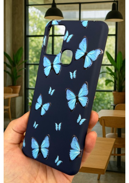 Samsung Galaxy A21S Uyumlu Mavi Kelebek Desenli Silikon Darbe Emici Klasik Korumalı Rubber Kılıf fırsatları