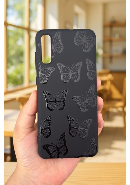 Samsung Galaxy A50 Uyumlu Siyah Kelebek Desenli Silikon Darbe Emici Klasik Korumalı Rubber Kılıf fiyatları