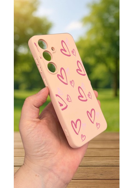 Samsung Galaxy S23FE -Pembe Kalp Desenli Silikon Darbe Emici Klasik Korumalı Rubber Kılıf modelleri