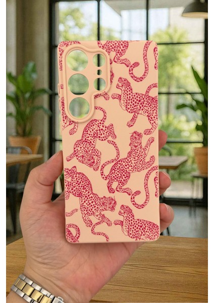 Samsung Galaxy S25 Ultra - Pembe Leopar Desenli Silikon Darbe Emici Klasik Korumalı Rubber Kılıf fiyatları