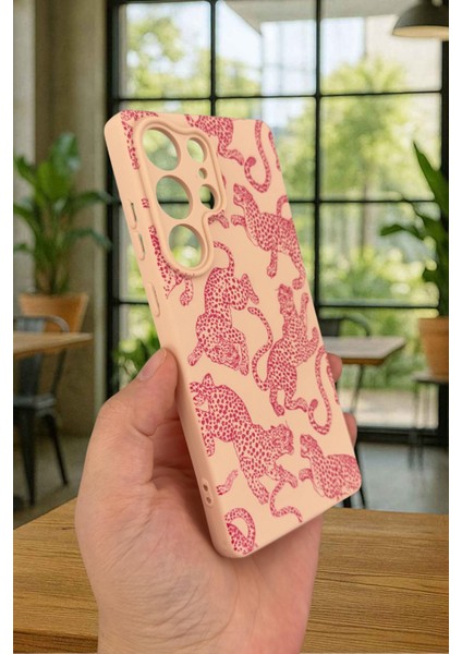 Samsung Galaxy S25 Ultra - Pembe Leopar Desenli Silikon Darbe Emici Klasik Korumalı Rubber Kılıf modelleri