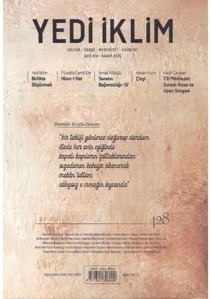 Yedi Iklim Dergi 428.SAYI Kasım 2025