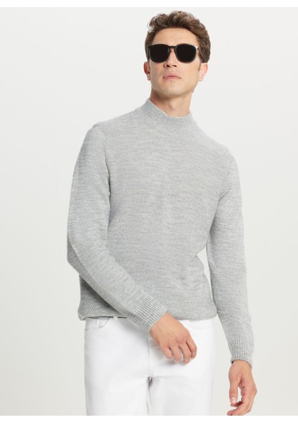 Yarım Balıkçı Yaka Standart Gri Melanj Erkek Kazak ACE049261482_GMJ